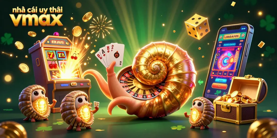 Experience winning moments with nhà cái uy tín Vmax, showcasing a vibrant casino scene filled with games and excitement.