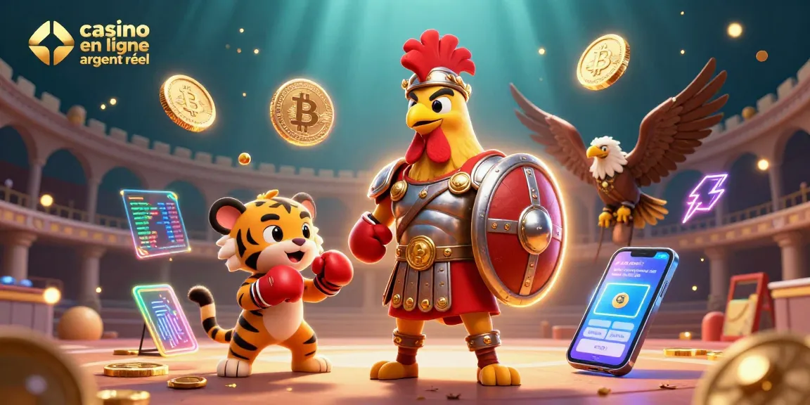 Jouez au casino en ligne argent réel avec des personnages animés dans une scène dynamique et colorée.