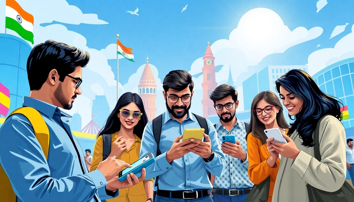Engaging individuals using sports betting apps India in a lively urban setting showcasing excitement and diversity.