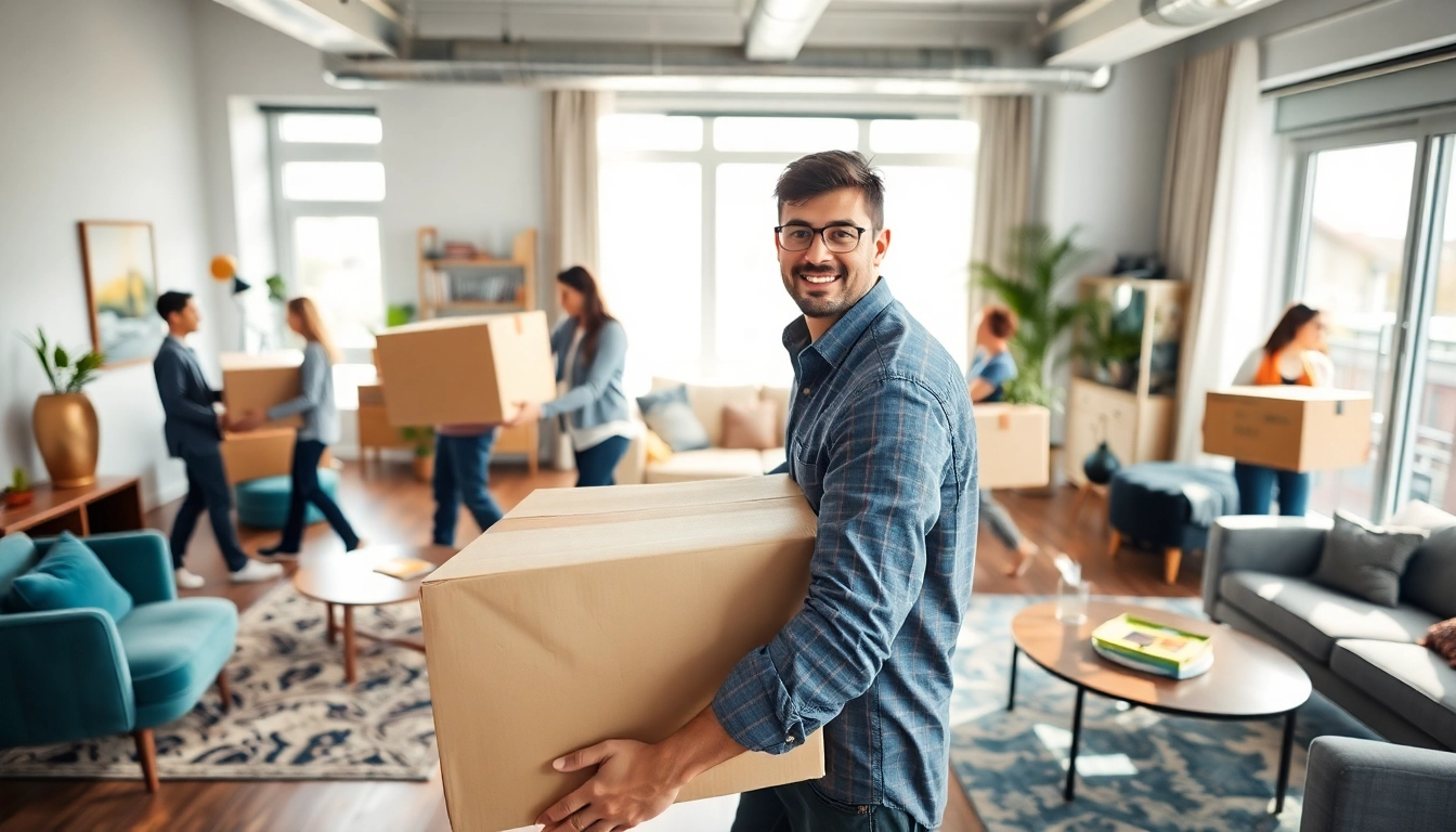 Toronto movers efficiently carrying boxes in a bright apartment, showcasing teamwork and professionalism.
