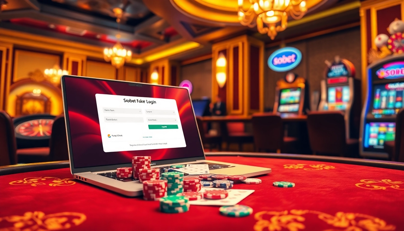 Experience the thrill of sbobet login at a vibrant casino filled with poker chips and betting slips.