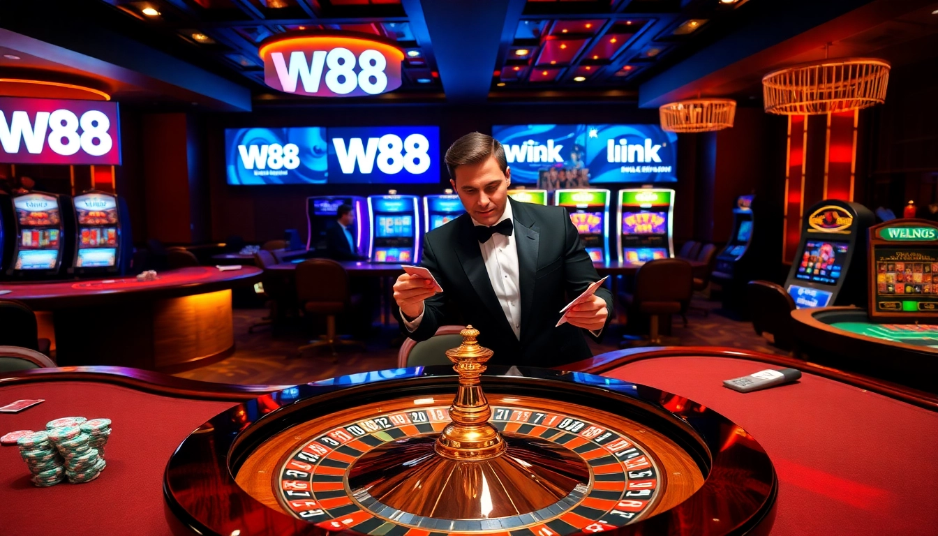 Experience the thrill of playing at W88 link with vibrant casino tables and exciting slot machines.