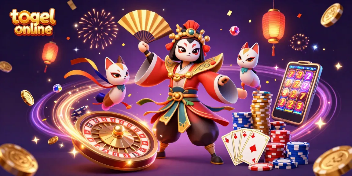 Naikkan peluang menang dalam togel online dengan ilustrasi slot dan elemen kasino yang meriah.