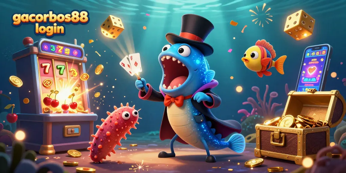 Experience gacorbos88 login magic with a colorful underwater casino adventure illustration.