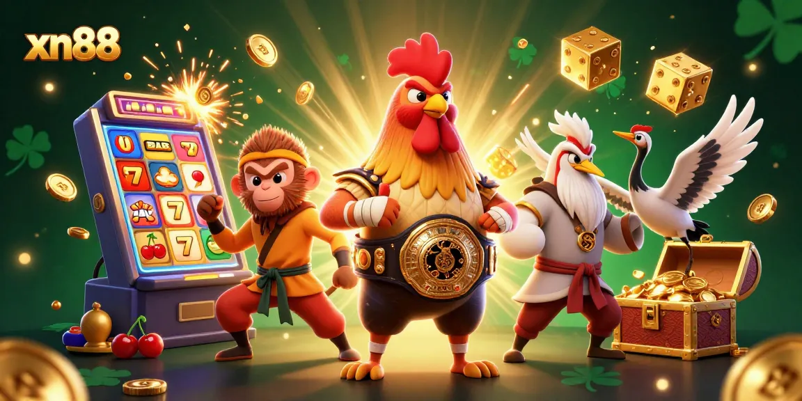 Play exciting casino games with xn88 in a vibrant, action-packed 3D scene of chance and luck.