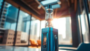 Vozol Vaping-Gerät in stylischer städtischer Umgebung präsentiert.