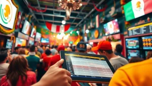 Engaging scene of sports betting in Mexico with enthusiastic participants placing wagers.