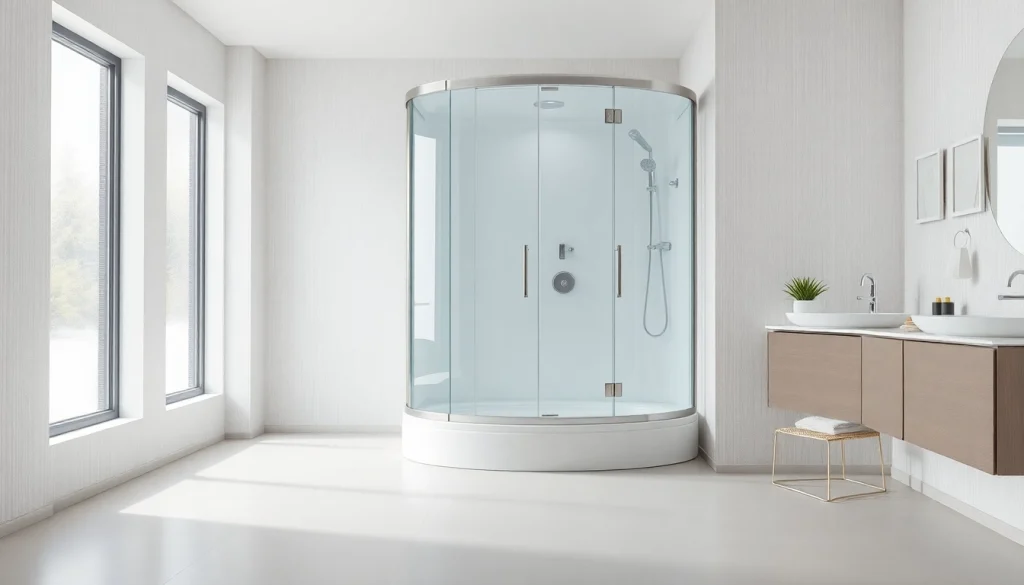 Betrachten Sie die elegante sonni Duschkabine in einem modernen Badezimmer mit Glas- und Chromdetails.