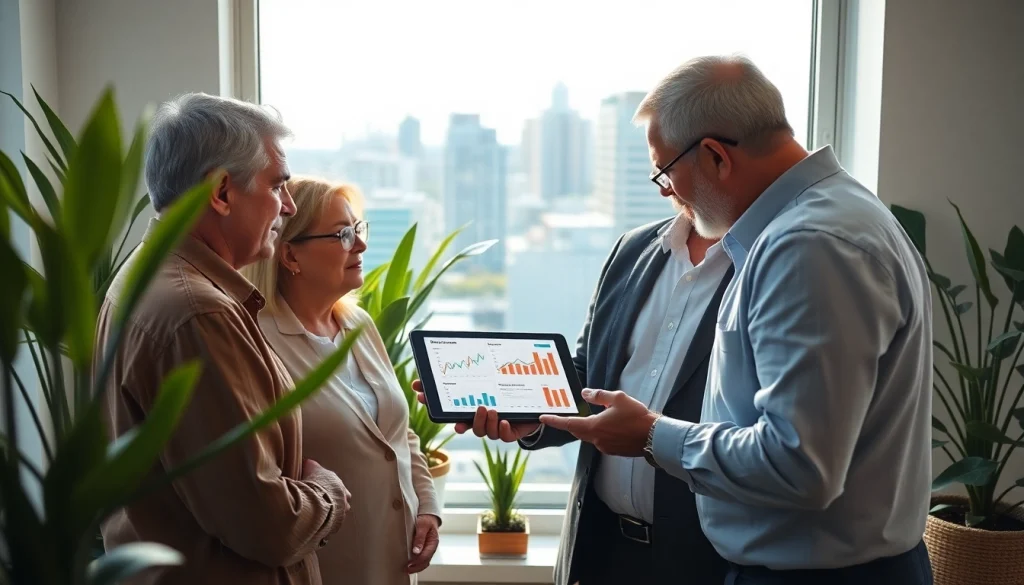 Engaging conversation on retirement planning San Antonio between a financial advisor and clients in an office.