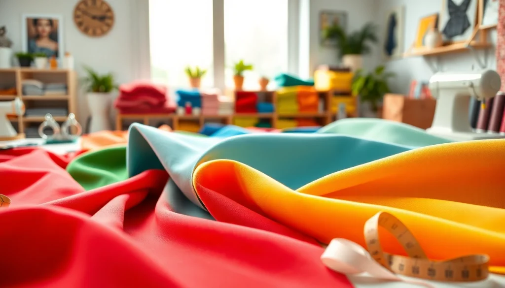 Katoen stof met diverse felle kleuren benadrukt in een modeatelier.