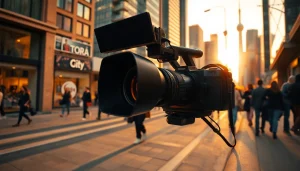 Showcasing on-location videography Toronto with a professional videographer capturing city life.