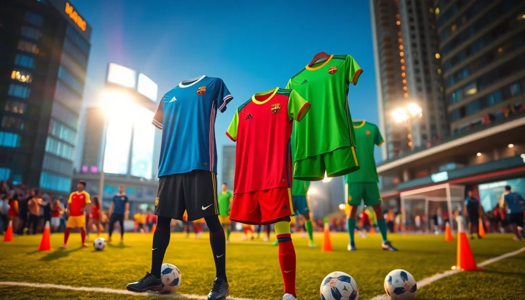 Showcasing dynamic soccer players in vibrant Team kit during practice in an urban setting.