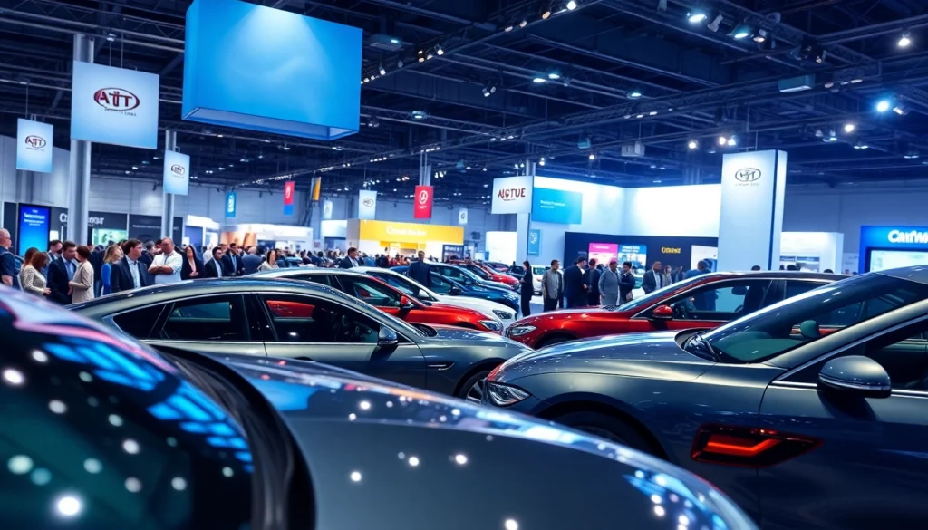 Explore the excitement of an Auto Cars Show with a vibrant exhibition scene featuring diverse vehicles and engaging visitors.