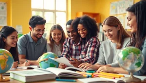 Students engaging in collaborative learning activities in a vibrant Education setting.