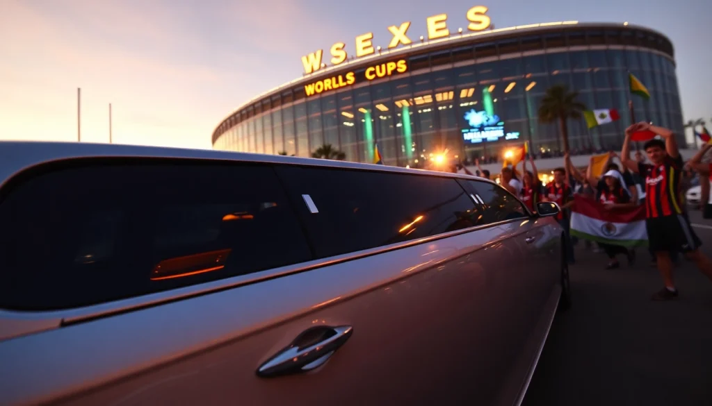 World Cup Group Transportation in a luxurious limousine at a Los Angeles stadium.
