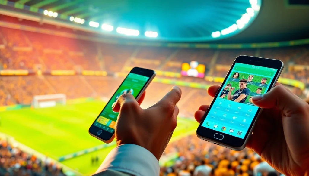 Engaging scene showcasing sports betting apps Georgia with vibrant user interfaces on mobile devices.