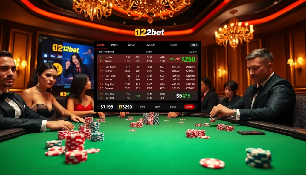 Players engaging at a high-stakes table while showcasing 12bet's vibrant betting interface.