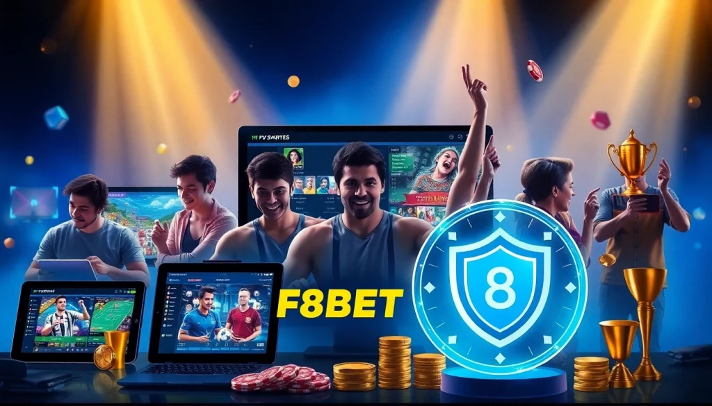 Online gaming experience at f8bet showcasing diverse games and players in a vibrant atmosphere.
