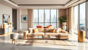 Showcasing a luxurious interior design dubai living space with elegant furnishings and natural light.