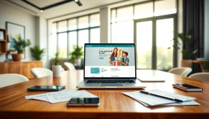 현대적 사무실에서 노트북과 신용카드를 활용한 상품권신용카드 거래 현장