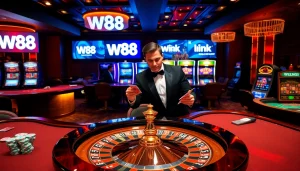 Experience the thrill of playing at W88 link with vibrant casino tables and exciting slot machines.