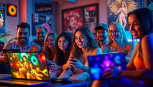 Engaging characters enjoying HTML porn games in a cozy gaming lounge.
