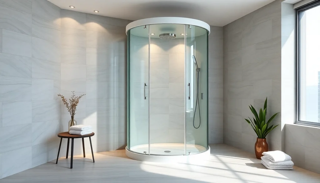 Duschkabine 90x90 komplett in elegantem Badezimmer mit modernen Akzenten präsentieren.