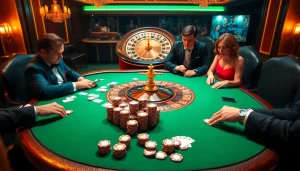 Exciting poker game at trang chủ 789club with colorful chips and elegant casino ambiance.