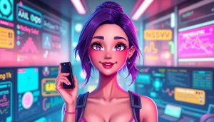 Enticing NSFW character showcasing customization options in a vibrant, interactive setting.