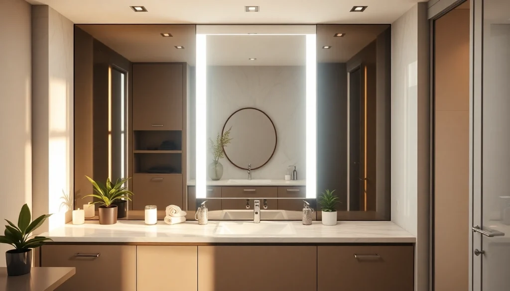 Freshly installed mirror light mirror enhancing a modern bathroom's ambiance with elegant reflections.