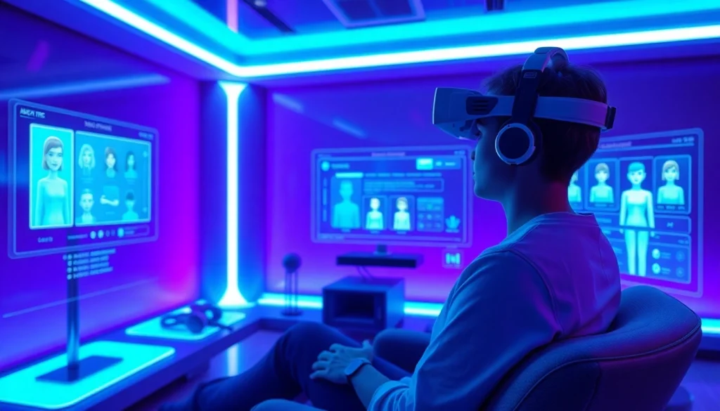 Engaging interface showcasing AI NSFW character interactions in a high-tech setup.