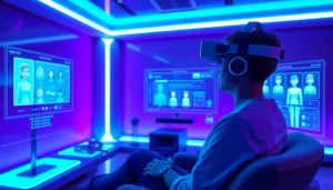 Engaging interface showcasing AI NSFW character interactions in a high-tech setup.