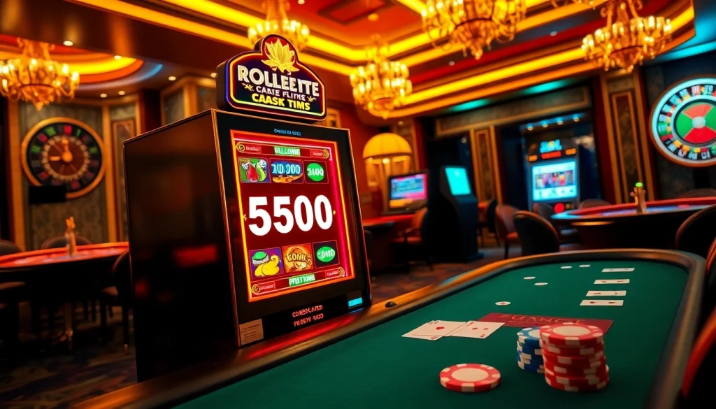 Bermain pada mesin slot Depo 5rb yang berwarna-warni di kasino mewah.