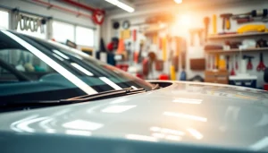 Car detailing near me highlighted by a pristine vehicle in a bright auto shop setting.