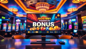 Mostbet depozitsiz bonus təklifini görüntüləyən cəlbedici onlayn kazino təqdimatı.