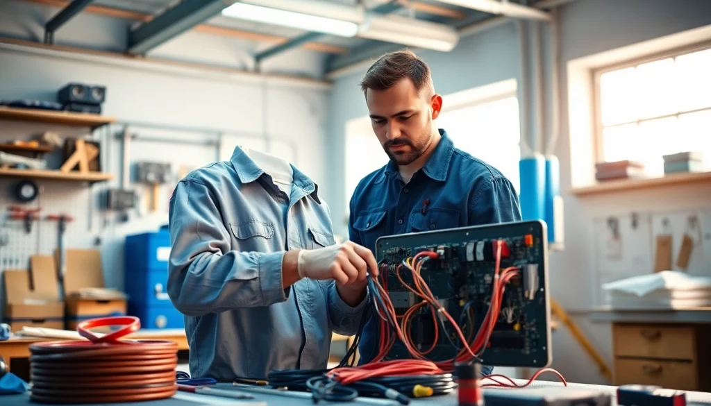 Electrician apprenticeship Hawaii training session with a mentor in a bright workshop.
