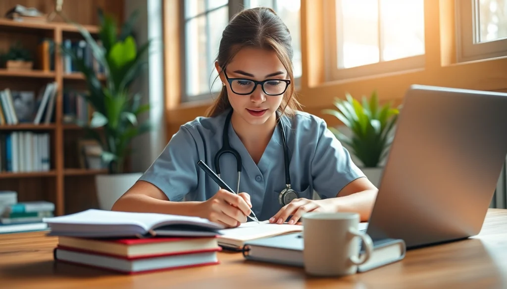 Buy nursing capstone paper online by a dedicated student working in a cozy study space.