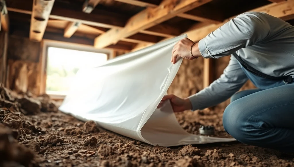 Vapor Barrier Installation process with contractor in a residential crawl space.