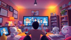 Engaging NSFW character AI interaction scene with immersive digital avatars and cozy ambiance.